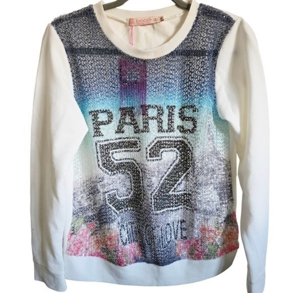 Bacci Paris 52 Sequin Embellished Top White Blue Gradient Women‎ XL New w/Spots